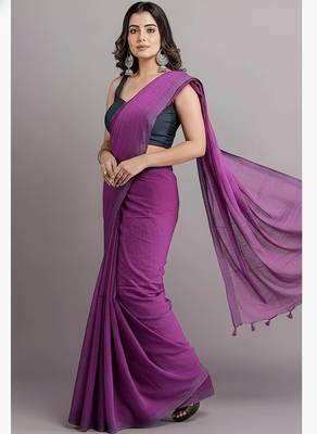 Magenta fancy cotton handloom saree with blouse piece for women 5