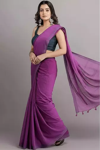 Magenta fancy cotton handloom saree with blouse piece for women