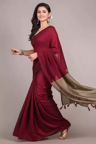 Maroon & golden fancy cotton handloom saree with blouse piece for women