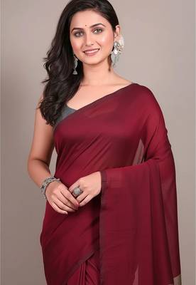 Maroon & golden fancy cotton handloom saree with blouse piece for women 5