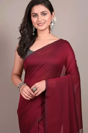 Maroon & golden fancy cotton handloom saree with blouse piece for women