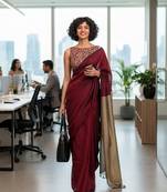 Maroon & golden fancy cotton handloom saree with blouse piece for women