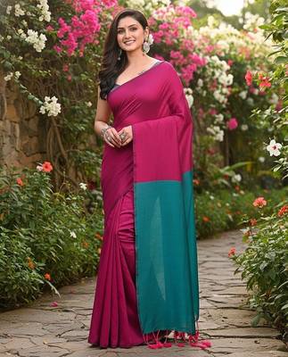 Rani & raja fancy cotton handloom saree with blouse piece for women 1