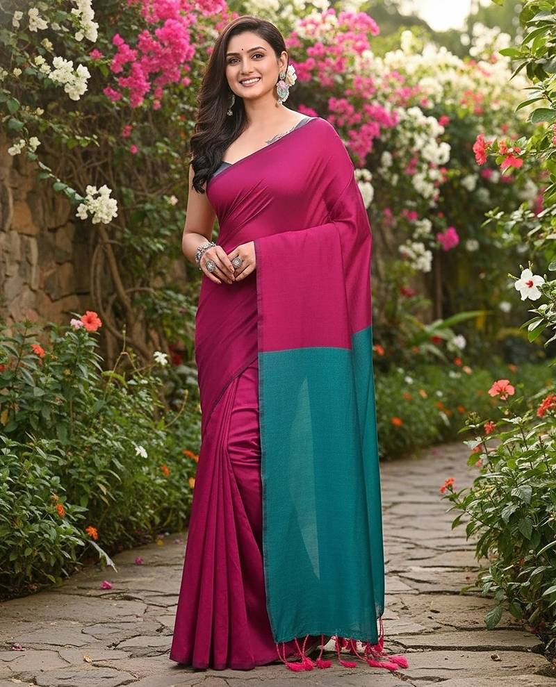 Rani & raja fancy cotton handloom saree with blouse piece for women