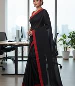 Red & black fancy cotton handloom saree with blouse piece for women