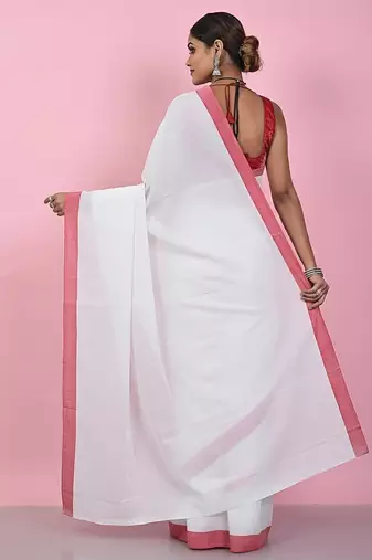 Red & white fancy cotton handloom saree with blouse piece for women