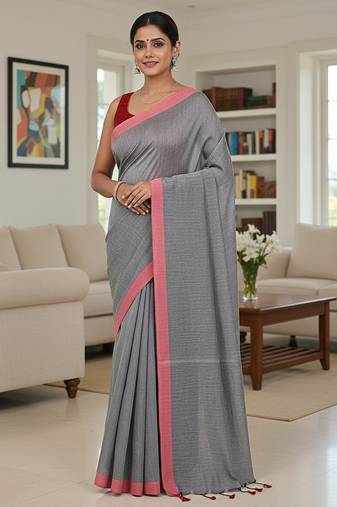 Red & yash fancy cotton handloom saree with blouse piece for women