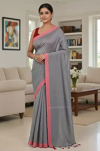 Red & yash fancy cotton handloom saree with blouse piece for women