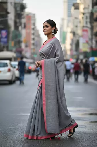 Red & yash fancy cotton handloom saree with blouse piece for women