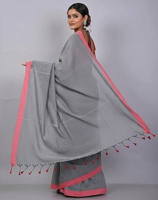 Red & yash fancy cotton handloom saree with blouse piece for women 3