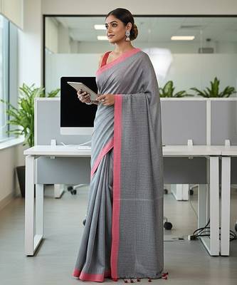 Red & yash fancy cotton handloom saree with blouse piece for women 4