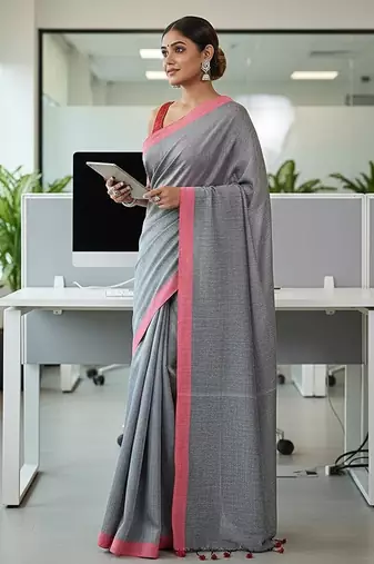 Red & yash fancy cotton handloom saree with blouse piece for women