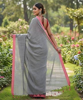 Red & yash fancy cotton handloom saree with blouse piece for women 5