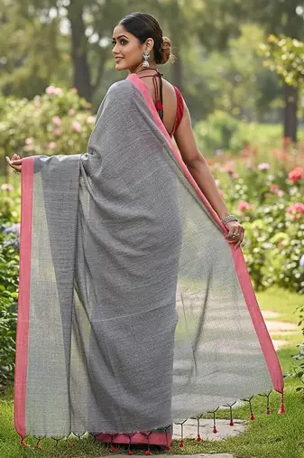 Red & yash fancy cotton handloom saree with blouse piece for women