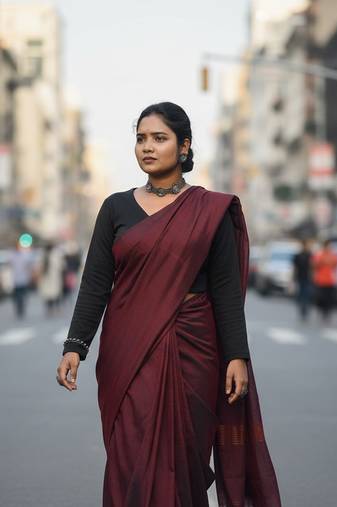 Red fancy cotton handloom saree with blouse piece for women