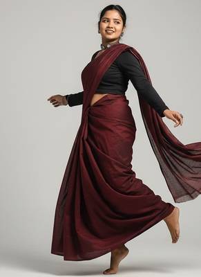 Red fancy cotton handloom saree with blouse piece for women 3