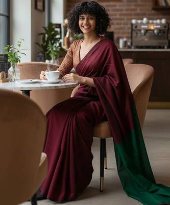 Red & tiya fancy cotton handloom saree with blouse piece for women 2
