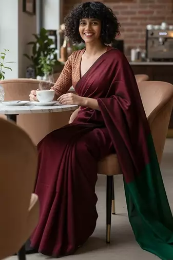 Red & tiya fancy cotton handloom saree with blouse piece for women