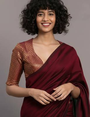 Red & tiya fancy cotton handloom saree with blouse piece for women 5