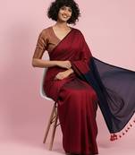 Red & black fancy cotton handloom saree with blouse piece for women