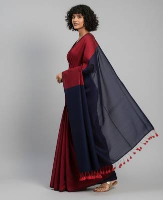Red & black fancy cotton handloom saree with blouse piece for women 3