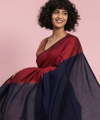 Red & black fancy cotton handloom saree with blouse piece for women 5