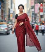 Red fancy cotton handloom saree with blouse piece for women