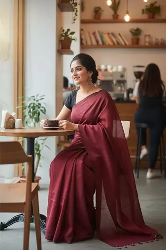 Red fancy cotton handloom saree with blouse piece for women
