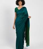 Teal fancy cotton handloom saree with blouse piece for women