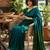 Teal fancy cotton handloom saree with blouse piece for women