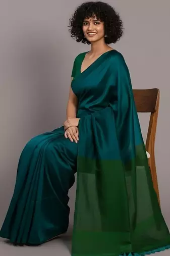 Teal fancy cotton handloom saree with blouse piece for women
