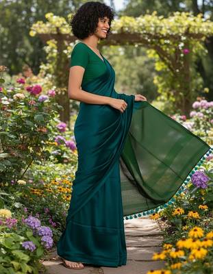 Teal fancy cotton handloom saree with blouse piece for women 5