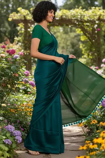 Teal fancy cotton handloom saree with blouse piece for women