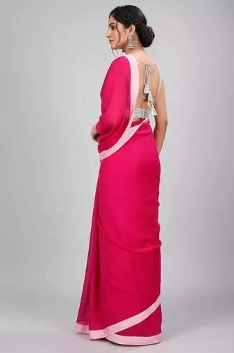 White & rani fancy cotton handloom saree with blouse piece for women
