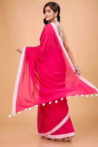 White & rani fancy cotton handloom saree with blouse piece for women