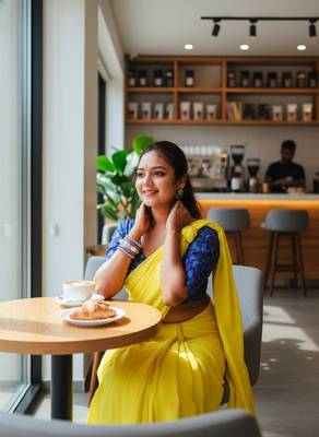 Yellow fancy cotton handloom saree with blouse piece for women 2