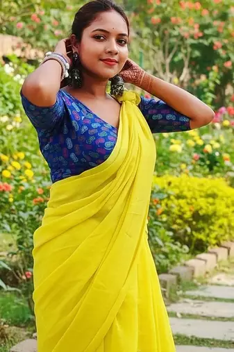 Yellow fancy cotton handloom saree with blouse piece for women
