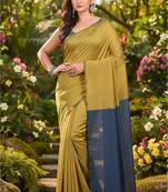 Yellow & steel fancy cotton handloom saree with blouse piece for women