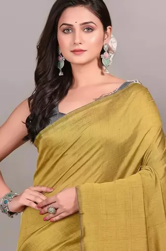 Yellow & steel fancy cotton handloom saree with blouse piece for women