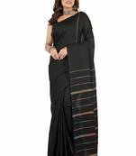 Black fancy cotton handloom saree with blouse piece for women