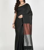 Black fancy cotton handloom saree with blouse piece for women