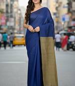 Blue & golden fancy cotton handloom saree with blouse piece for women