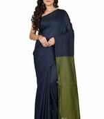 Blue & green fancy cotton handloom saree with blouse piece for women
