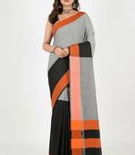 Charcoal fancy cotton handloom saree with blouse piece for women