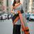Charcoal fancy cotton handloom saree with blouse piece for women
