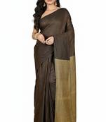 Coffee & cream fancy cotton handloom saree with blouse piece for women