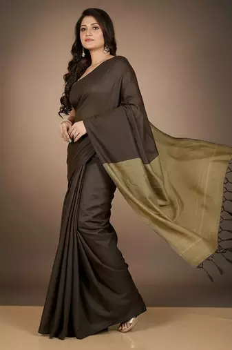 Coffee & cream fancy cotton handloom saree with blouse piece for women