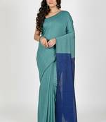 Turquoise fancy cotton handloom saree with blouse piece for women