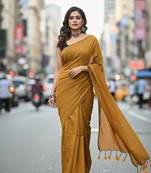 Plain fancy cotton handloom saree with blouse piece for women