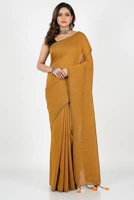 Plain fancy cotton handloom saree with blouse piece for women 2